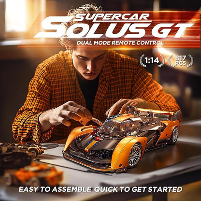 Remote Control Building Car 1:14 Solus GT Construction Toy Compatible with Technic Car Collectible Gifts for 10-16 Year Olds and Adults (817pcs)