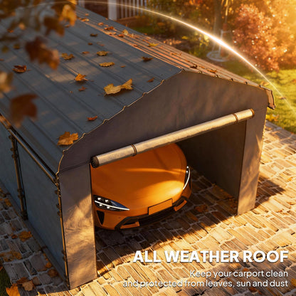 Outsunny 10' x 15' Heavy Duty Metal Carport, Waterproof Garage Car Canopy Shelter with Galvanized Metal Roof and Removable Sidewalls for Cars, Boats, Tractors, Dark Gray