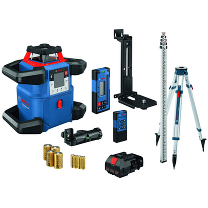 BOSCH GRL4000-80CHVK-S REVOLVE 18V Connected Self-Leveling Horizontal/Vertical Rotary Laser Kit, Includes Tripod, Grade Rod, Receiver, Battery Adapter, 4 D Batteries, Carrying Case, & Accessories