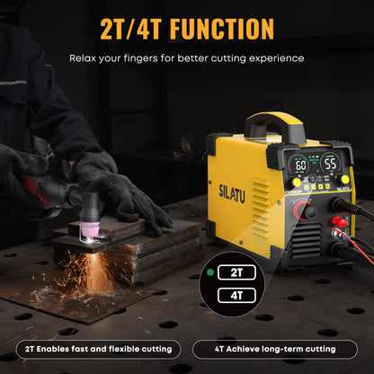 SILATU 55Amps Plasma Cutter, STC550P HF Non-Touch Pilot Arc Plasma Cutter Machine, 110/220V Dual Voltage LED Display Air Sensor Technology, 1/2'' Clean Cut 2/3'' Max Cut, PT/2T/4T for Beginners DIY