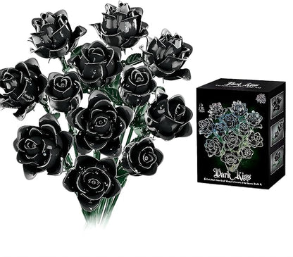 Gothic Black Rose Building Blocks Set - 585 PCS Dark Romance DIY Artificial Flowers Luxury Home Decor for Valentine's Day/Birthday Elegant Gift for Women &amp DIY Enthusiasts