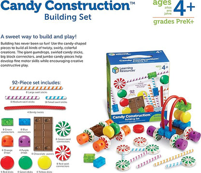 Learning Resources Candy Construction Building Set - 92 Pieces Ages 4+ Fine Motor Skills Toy Toddler Preschool STEM Gifts for Boys