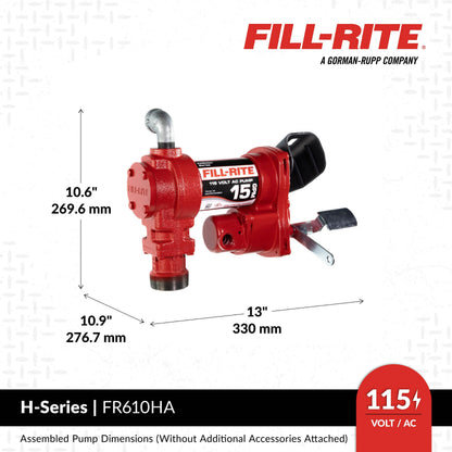 Fill-Rite FR610HA 115V 15 GPM Fuel Transfer Pump w/Discharge Hose & Automatic Nozzle (Red) | Gasoline, Diesel, Kerosene, Ethanol & Methanol Blends & Biodiesel
