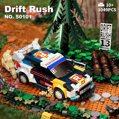 Car Building Set Off-Road Racing Cars Buildings Blocks Sets for Adults Kids Miniature Vehicle Model w/ Forest Scene Modular Car Building Kit Toys Gift for Birthday HolidaysDrift Rush 1049PCS