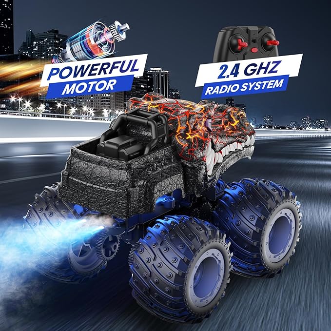 Remote Control Monster Car 2.4GHz RC Crocodile Monster Truck Toys for 3 4 5 6 7 8 Years Old Boys Kids All Terrain RC Truck Off Road with Spray Light Rechargeable Battery Christmas Birthday Gifts