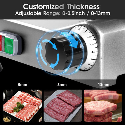 Zomagas 10 inch Commercial Meat Slicer, 240W Frozen & Cheese Slicer, Premium Chromium-plated Steel Blade, Semi-Auto, Low Noise