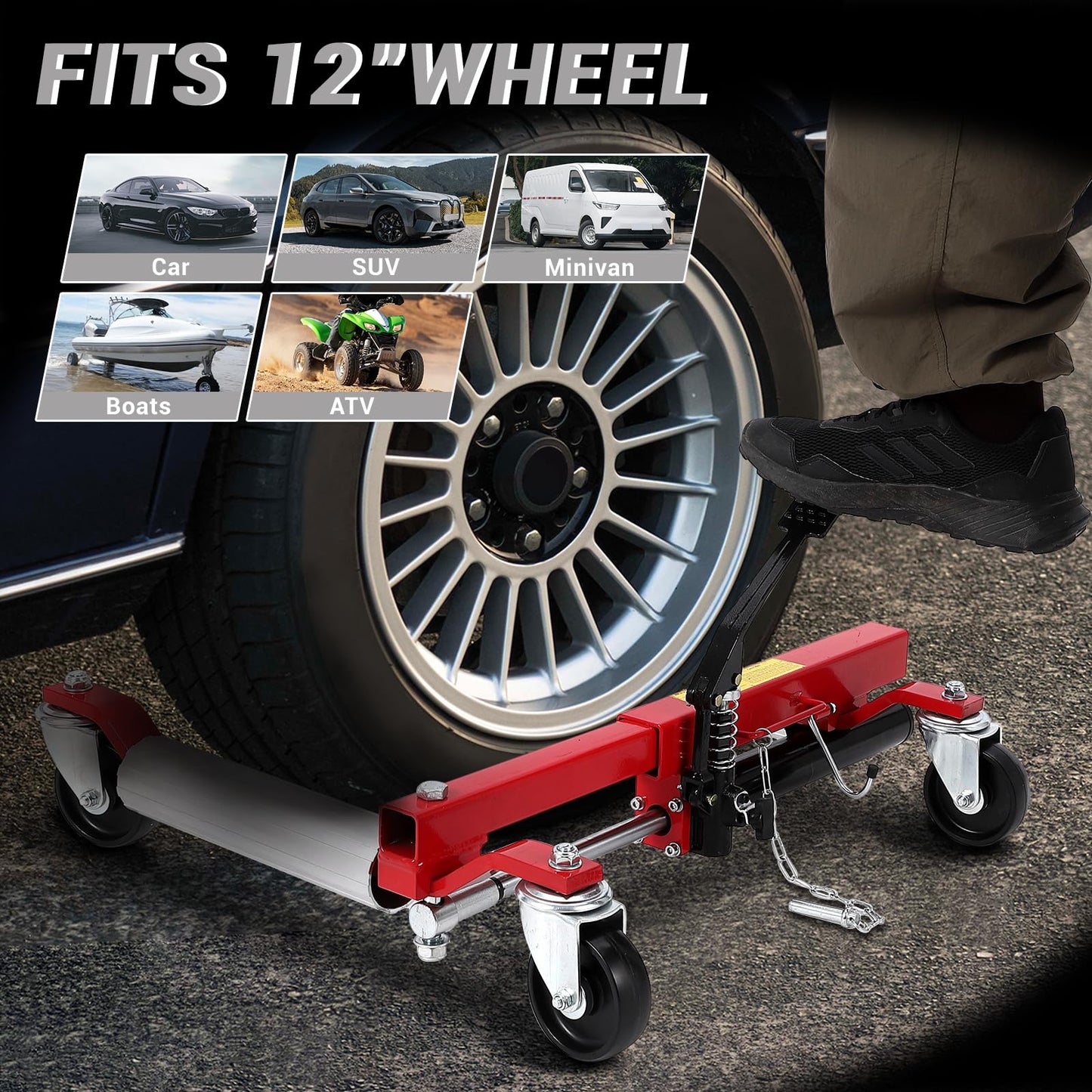 Car Dolly Set of 2, 1500 LBS Capacity Wheel Dolly with Hydraulic Tire Jack & Aluminium Twin Rollers, Heavy Duty Rollers with Foot Pedal for Tire Auto Repair Moving