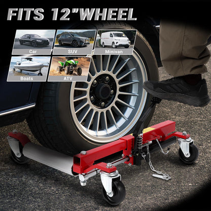 Car Dolly Set of 2, 1500 LBS Capacity Wheel Dolly with Hydraulic Tire Jack & Aluminium Twin Rollers, Heavy Duty Rollers with Foot Pedal for Tire Auto Repair Moving
