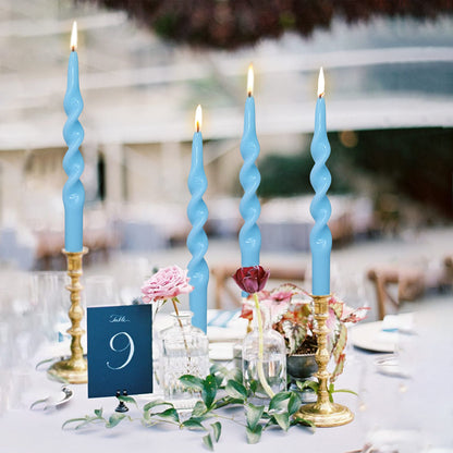 Taper Candles Blue Spiral Candlesticks 4 PCS Handmade Twisted Candle for Dinner Household Wedding Party Home Décor Candlesticks