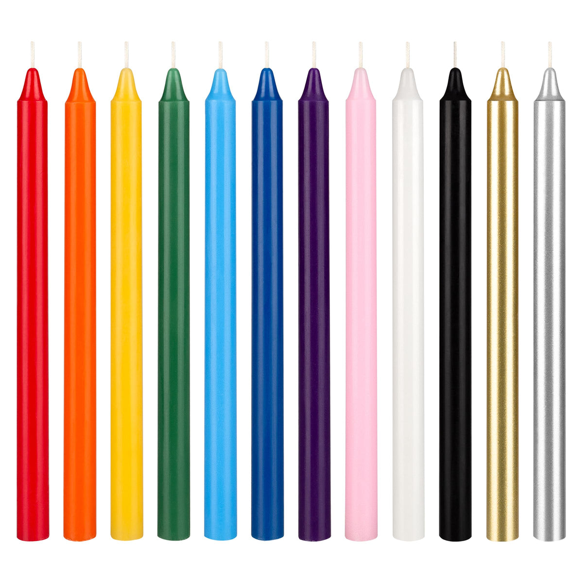 Mega Candles 12 pcs Unscented Supreme Assorted Colors Straight Taper Chime Candles, Handcrafted Wax Candle 12 Inch x 7/8 Inch, Chimes, Rituals, Spells, Witchcraft, Wiccan, Meditation, Metaphysical