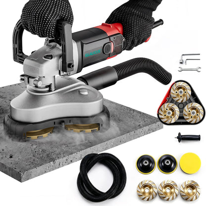 GLAUCUS 4" 3-Head Concrete Grinder, 2200W Electric Concrete Floor Grinder with 6-Speed Control, Diamond Grinding Machine for Concrete, Marble, Granite, Cement Floor Wall Ceiling Polishing (Red)