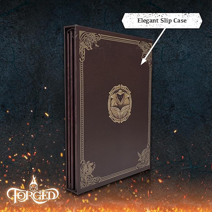 Game Master Screen - 38.5in Landscape DM Screen Compatible with Dungeons and Dragons and Other TTRPG - Faux Dragon Skin with Clear Dry Erase 8.5 x 11 Pockets - Slipcase Stores with DND Books - Brown