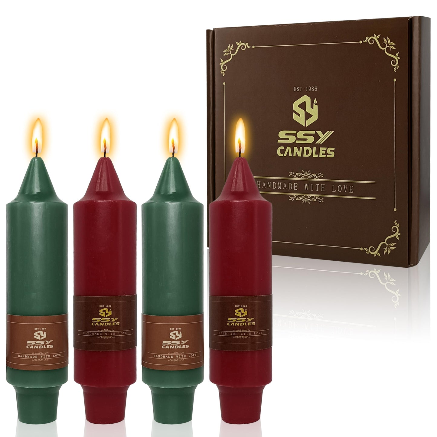 4 PCS Red Green Candle Christmas Taper Candles Sticks Unscented Candlesticks 5 inch Cute Taper Candles Stick Candles for Christmas Party Home Décor