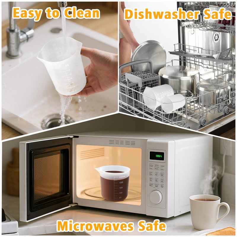 Palksky Silicone Cups for Melting Chocolate, 4PCS Silicone Measuring Cups with 250 & 350ml Capacity, Reusable Baking Supplies for DIY Chocolate Molds