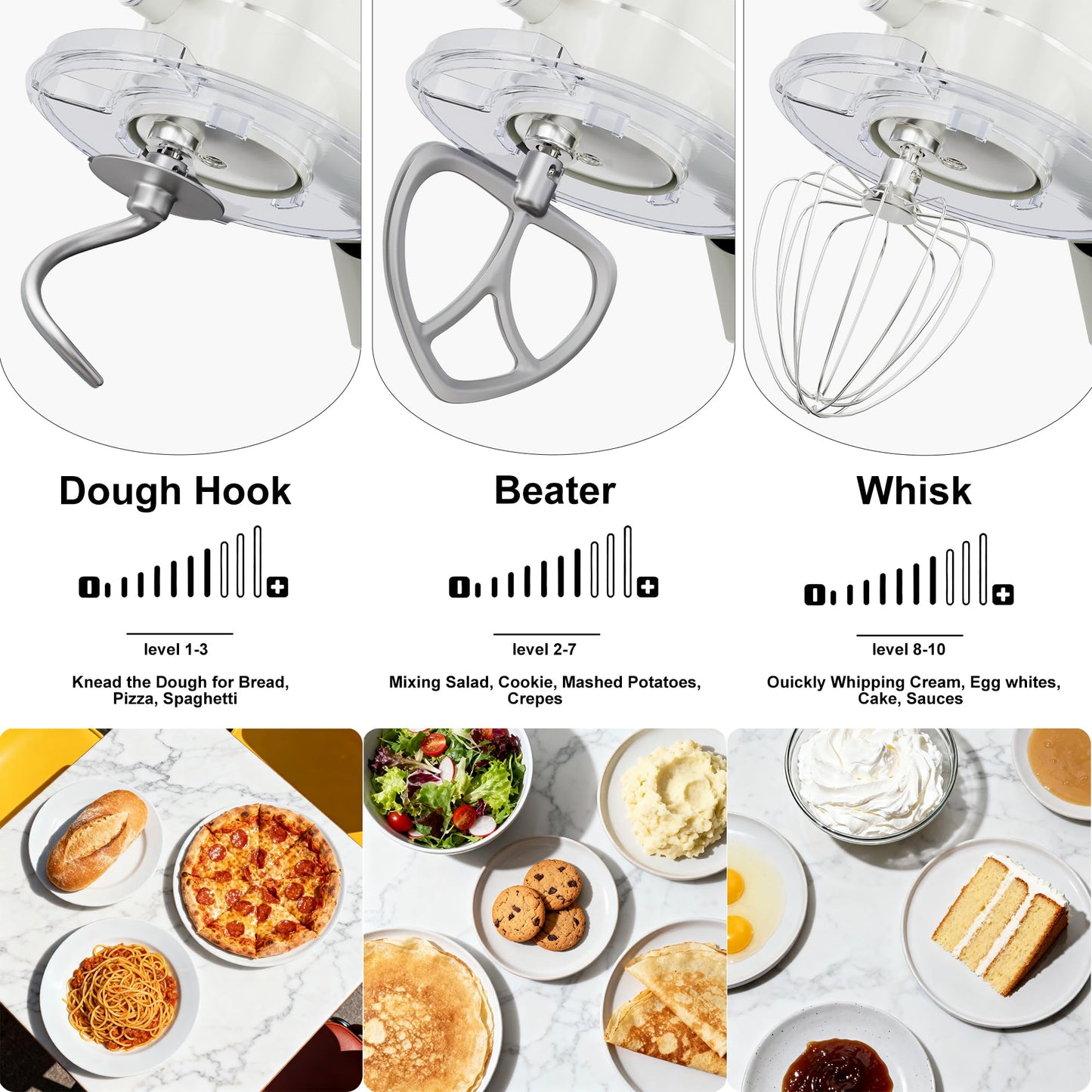 8.45 QT All Metal Stand Mixer,10 Speed Large Capacity Kitchen Mixer with Digital Timer & Tilt-Head, Electric Mixer with Whisk Dough Hook Mixing Beater for Baking,Cakes,Cookie,Bread,Salad (White)