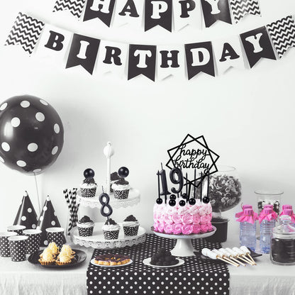Yerliker 34 Pcs Happy Birthday Cake Toppers Decorations Birthday Candles DIY Cake Decor for Men Women Wedding Anniversary(Black)