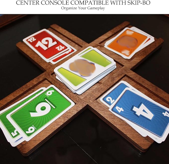Custom Compatible with SKIPBO Card Game Player Organizers - Compatible with SKIPBO Game Board - Handmade Compatible with SKIPBO Gameboard | Complete set - 4 Player Trays + 1 Center Console | Red Oak