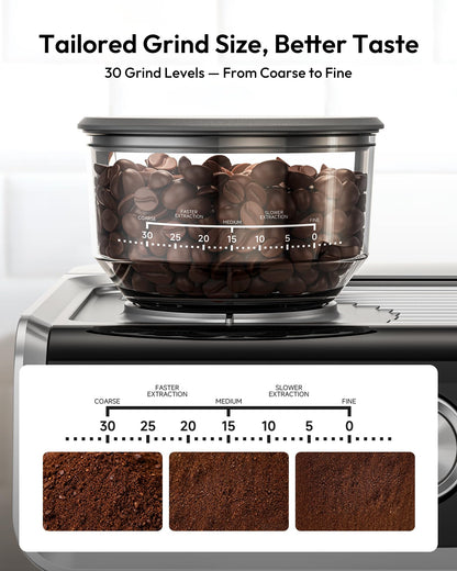 EUHOMY Espresso Machine with Grinder, 20 Bar Coffee Maker with Milk Frother Steam Wand, Professional Expresso Coffee Machines with Removable Water Tank, Latte & Cappuccino Machine for Home Barista