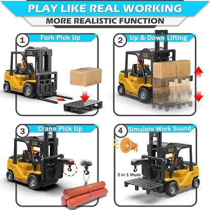 RC Forklift Truck 2 in 1 Transform Lift Fork &amp Hook Kids Forklift Toy 11 Channel Remote Control Forklift for Adults 2 Battery Spray Light RC Construction Vehicles Toy for Kids 6+ Gift