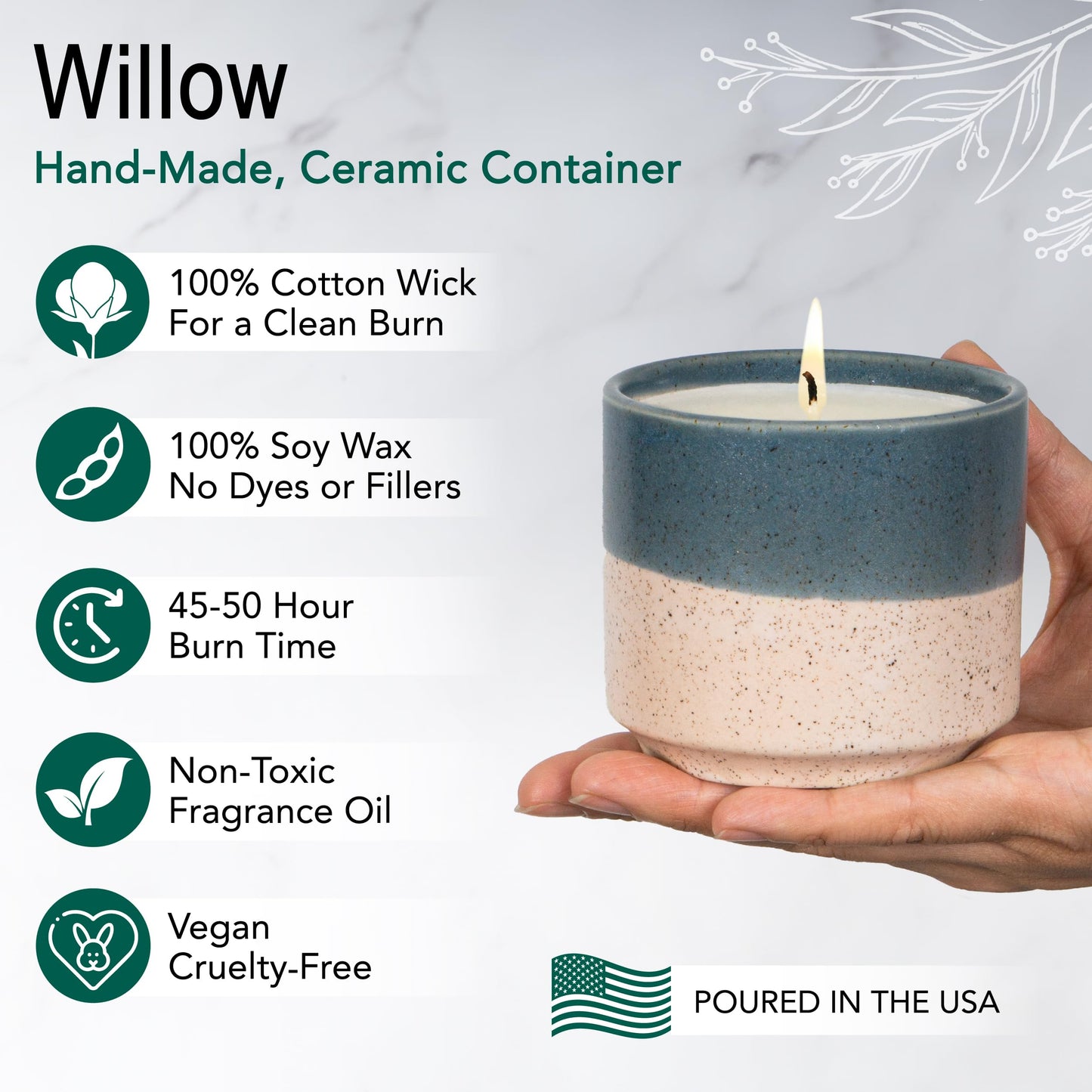 Hyggelight - The Growing Candle, Rosemary & Sage Scent, 8.5oz Ceramic Pot, Single Wick Aromatherapy Candles, 100% Soy for Women and Men, Willow