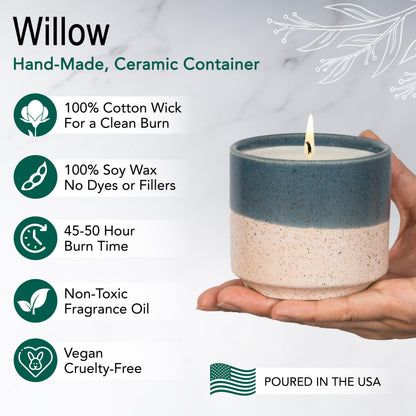 Hyggelight - The Growing Candle, Rosemary & Sage Scent, 8.5oz Ceramic Pot, Single Wick Aromatherapy Candles, 100% Soy for Women and Men, Willow