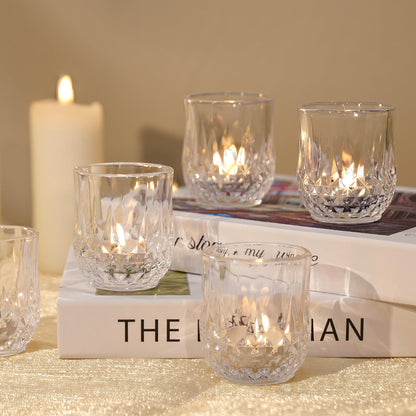 12 Pcs Votive Candle Holders, Clear Glass Tea Lights Candle Holder in Bulk for Table Centerpiece, Tealight Candle Holders for Wedding, Party, Home, Bridal Shower, Birthday