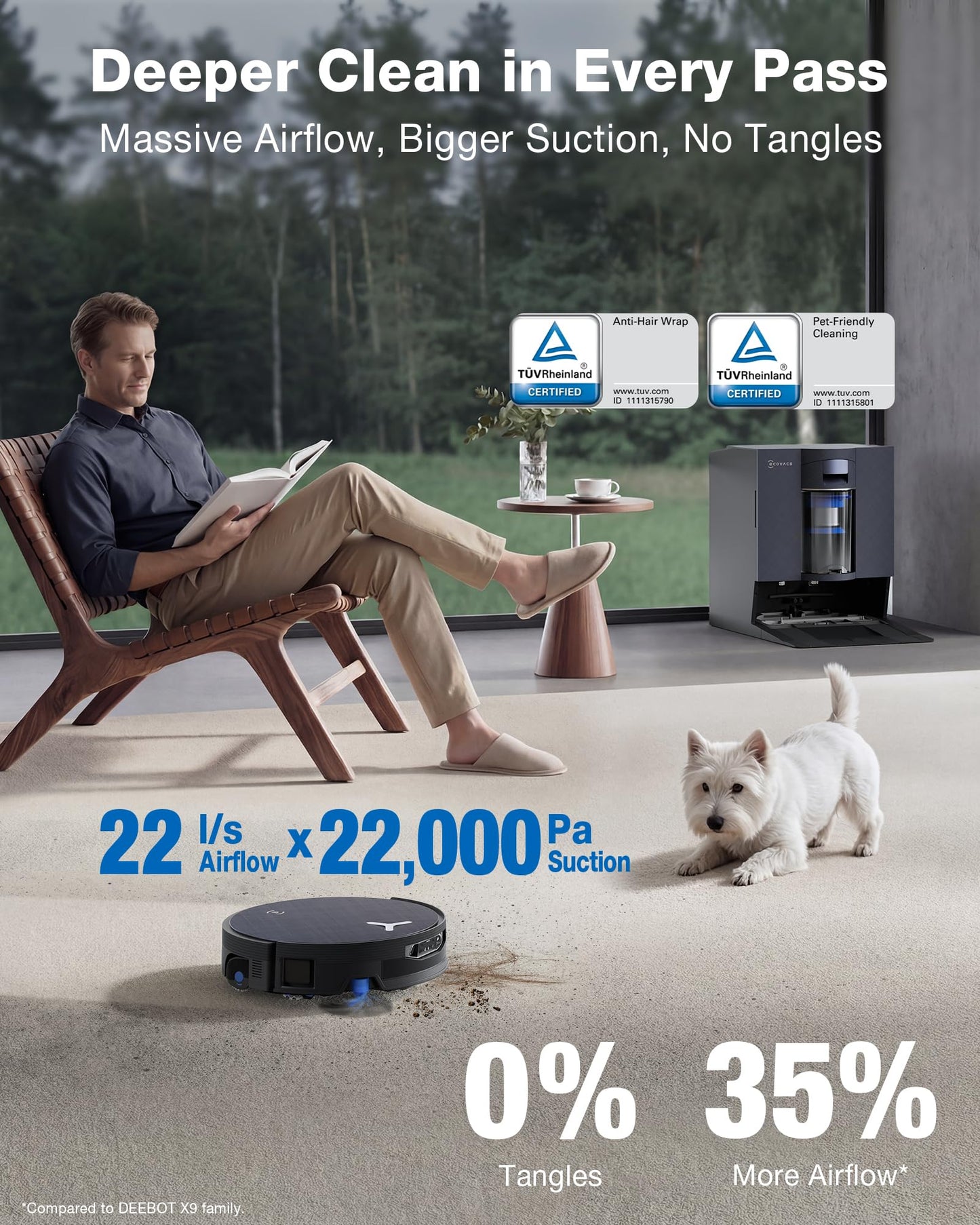 ECOVACS DEEBOT X12 OMNICYCLONE Robot Vacuum and Mop, FocusJet Pre-Spray, Bagless Station, OZMO Roller Instant Self Washing, Blast 22000Pa Suction, ZeroTangle, PowerBoost Charging for Large House