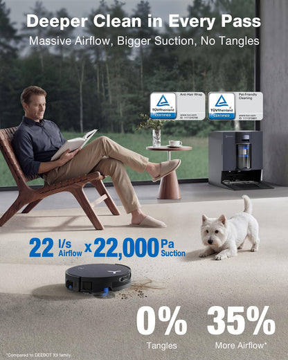 ECOVACS DEEBOT X12 OMNICYCLONE Robot Vacuum and Mop, FocusJet Pre-Spray, Bagless Station, OZMO Roller Instant Self Washing, Blast 22000Pa Suction, ZeroTangle, PowerBoost Charging for Large House