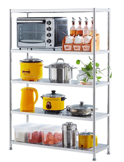 susunnus Stainless Steel Shelves 39.4in-5 Tier, Stainless Steel Shelf Organizer, Kitchen Storage Shelves, Artistic Texture, Pragmatic & Sturdy & Waterproof