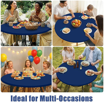 Moosfor Round Spandex Tablecloth, Elastic Fitted Waterproof Tablecloths for 45"-56" Tables, Stretch Washable Picnic Table Cover for Camping, Dining, Indoor and Outdoor, Navy
