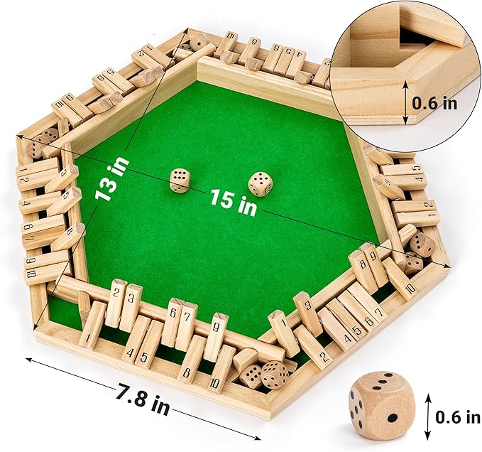 ropoda Shut The Box Game Upgraded 1-6 Player Wooden Board Games for Adult and Kids Shut The Box Dice Game -Addition Training Fun for Family Game Night