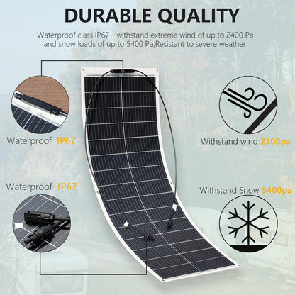 XINPUGUANG 100W Flexible Solar Panel 12V System kit 10A Charge Controller Cables with Alligator Clip PV Connector Cables for Yacht, Boat, RV, Cabin, 12v Battery Charge