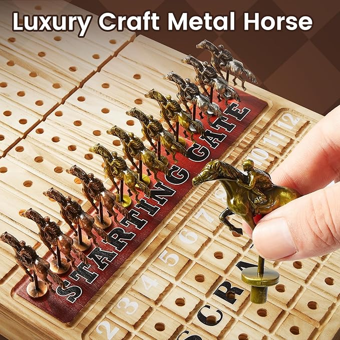 Horse Racing Board Game with 11 Luxury Metal Horses Horse Race Board Games Horse Racing Game Horse Race Game Foldable Thickened Solid Wood