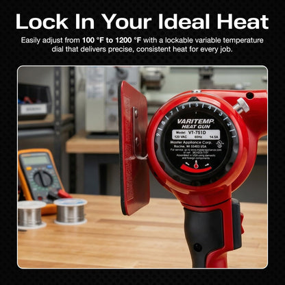 Master Appliance VT-751D Industrial Heat Gun, Quick Change Plug-In Heating Element, Variable Temperature Heat Gun, 130F to 1200F, 120V, 1740W, 14.5 Amps, Engineered In USA