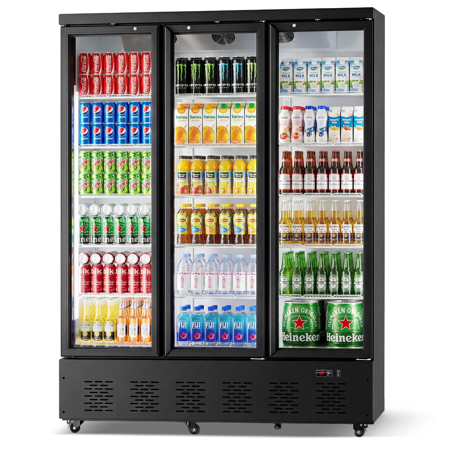 Ferueo 45 Cu.Ft Commercial Beverage Refrigerator, 2 Glass Door Merchandiser Refrigerator with Lock, Upright Reach-in Display Cooler for Restaurant, Bar and Grocery, 10 Adjustable Shelves, 32°F-47°F