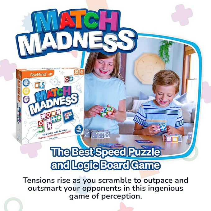 FoxMind Match Madness Board Game Visual Recognition Matching Board Game Family Puzzle Game to Develop Kids Problem Solving Skills