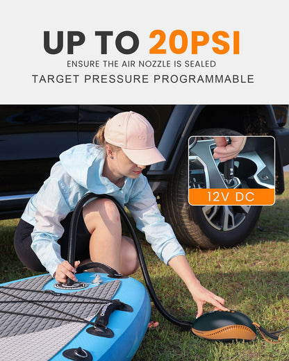 OutdoorMaster 20PSI High Pressure Paddle Board Pump Electric Dolphin -Quick Portable SUP Air Pump,Auto-Off &12V DC Car Connector Electric Pump for Inflatable Stand up Paddle Boards,Boats,Inflators
