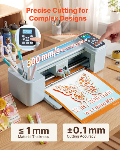 VEVOR Vinyl Cutting Machine, 12 in, Button-Controlled Vinyl Cutter, 20000+ Built-in Design Resources, Compatible with Mac, Windows, Android and iOS, for Creating Customized Crafts Cards, Home Decor