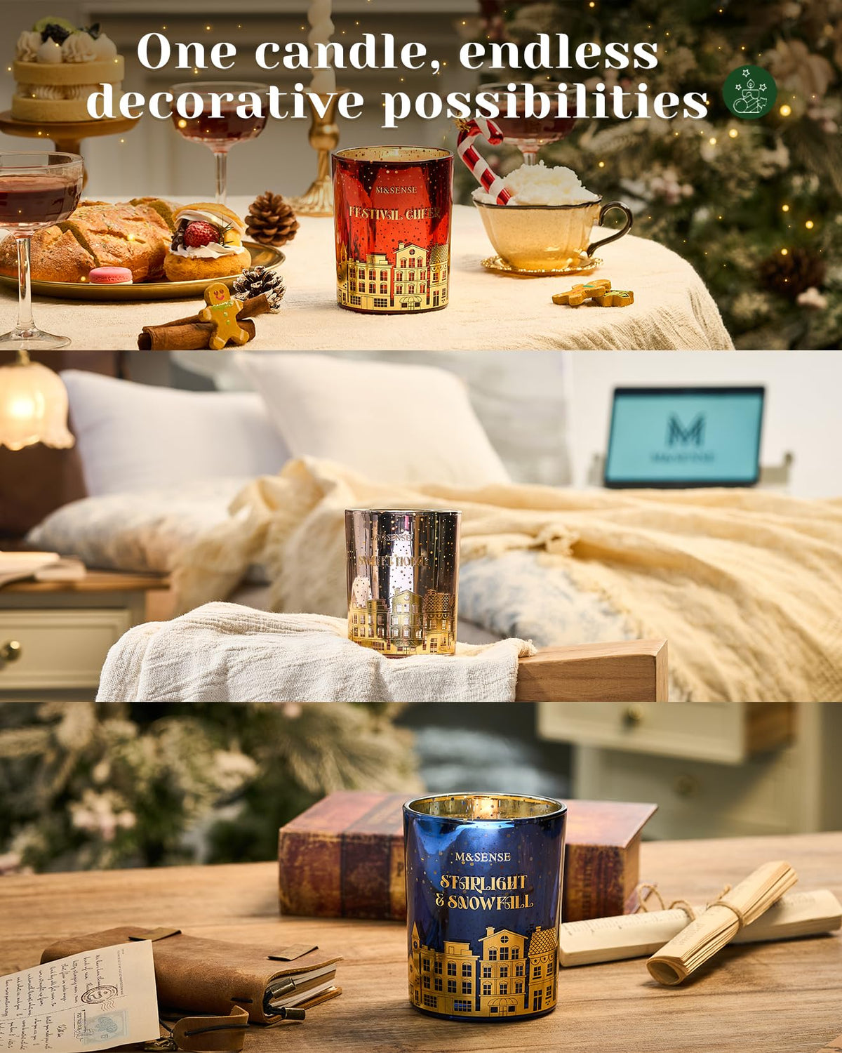 M&SENSE Vanilla Macaroon Wooden Wick Christmas Candle, Large 18oz 100 Hours Long Lasting Burn Time, Natural Soy Wax Non Toxic, Perfect Jar Candle Gifts for Holiday Birthday Celebration