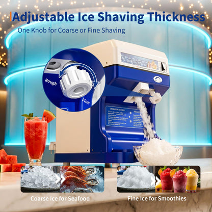 Garvee Commercial Ice Shaver Crusher 300LBS/H, 500W Electric Snow Cone Maker, 500RPM Tabletop Ice Shaving Machine with 4.41LBS Hopper & Stainless Steel Blade for Home, Parties, Snack Bars, Blue