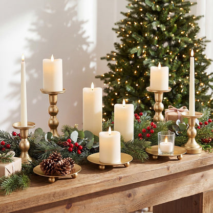 Vesici 12 Pcs Candlestick Holder Plate Pillar Candle Holder Candles Stand Decorative Centerpieces for Table Wedding Events Party Living Room Housewarming Gift(Baking Paint,Size 2,Gold)