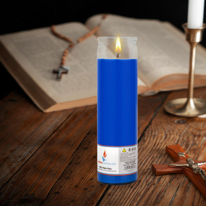 Mega Candles 1 pc Unscented Blue Glass Container Devotional Prayer Candles, Shortening Wax Candle 2 Inch x 8 Inch, Sanctuary, Vigils, Prayers, Spiritual, Blessings, Religious, Altar, Remembrance