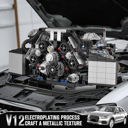Mould King 10230 W12 Engine Building Block Set MOC Mini Transmission Engine Model Toy for Adults 14+ V8 Engine Series for Display Collection(871 PCS)