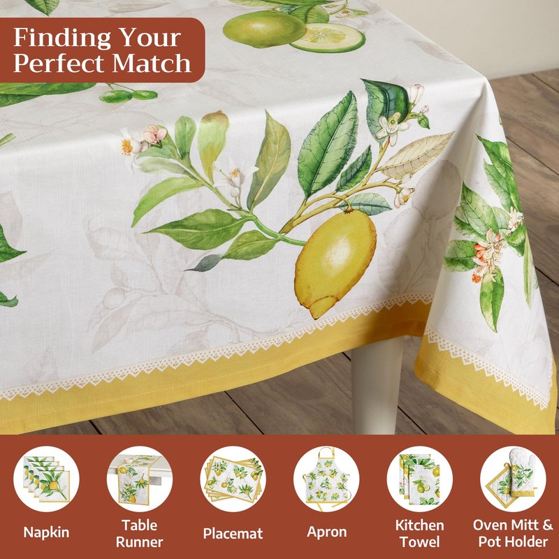 Maison d' Hermine Table Cloth Square Table 100% Cotton 60 x 60 Inches Tablecloth Reusable Decorative for Dining Kitchen Room Farmhouse Home Gifts for Mothers Day Spring Summer - Limoncello