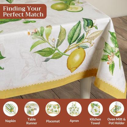 Maison d' Hermine Table Cloth Square Table 100% Cotton 60 x 60 Inches Tablecloth Reusable Decorative for Dining Kitchen Room Farmhouse Home Gifts for Mothers Day Spring Summer - Limoncello