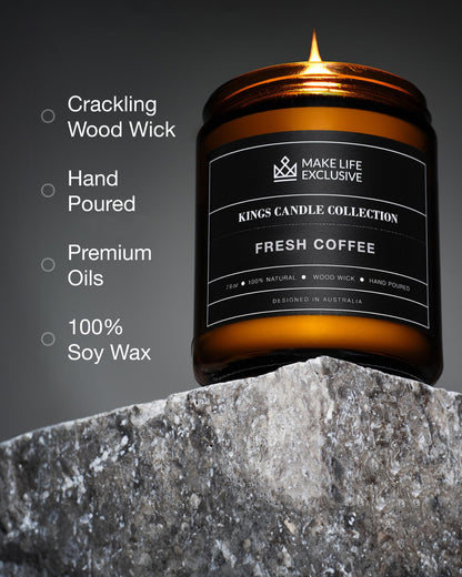 Scented Candles for Men | Fresh Coffee, Smells of Espresso | Wooden Wick, Long Lasting, Masculine Scents | Natural Soy Jar Candle for Home, Bachelor Pad Decor | The Perfect Mens Gift
