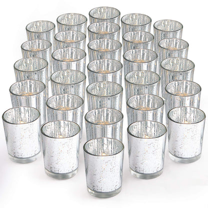 LETINE Silver Votive Candle Holders Set of 36 - Speckled Mercury Silver Glass Candle Holder Bulk - Ideal for Valentine's Day Decorations Indoor，Spring&Summer Wedding Centerpieces，Home Decor