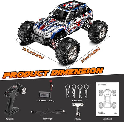 SIMREX 1/16 Scale Hobby RC Car 36 KPH High-Speed 4WD RC Truck 2.4 GHz Remote Control Car All-Terrain Electric Vehicle 4X4 Remote Contral Moster Truck for Kids and Adults
