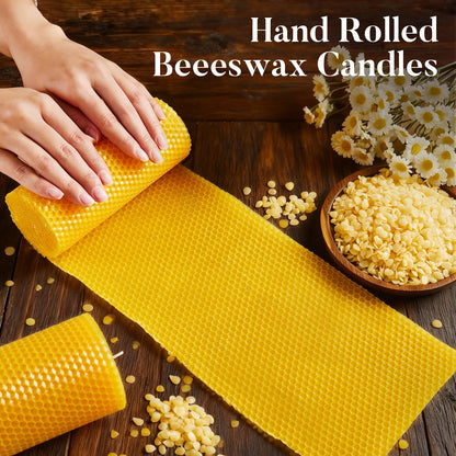 Beeswax Candle Set - 48 Pack Tea Lights + 24 PackTaper Candles + 3 Pack Pillar Candles | Unscented Dripless Smokeless Clean Burning Long Lasting Candles for Wedding Home Decor Dinner Church Holiday