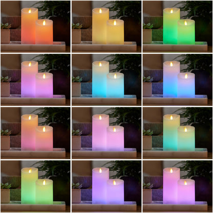 Luminara Flameless Color Changing LED Candle 3" x 6.5", Real Wax Moving Flame, Battery Operated w/ 18 Button Remote, Unscented Safe